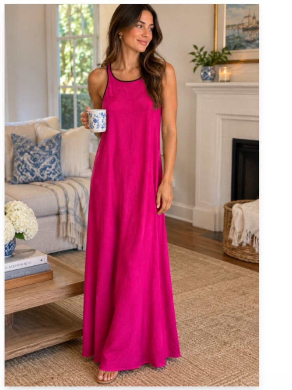 Lilly Pulitzer Bright Pink Racerback Maxi Dress. pima cotton size XL